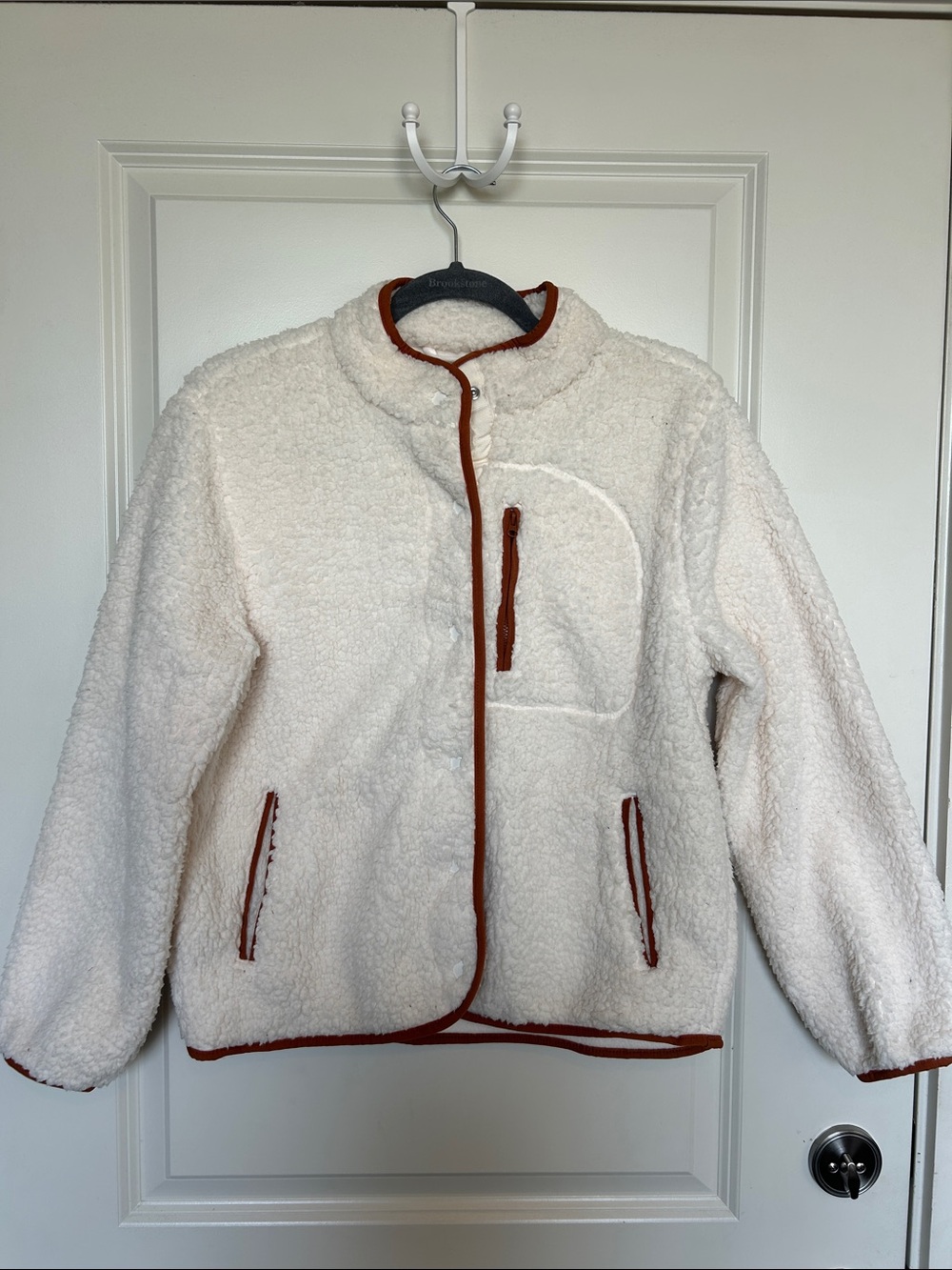 Universal Thread Cream Sherpa Jacket with Rust Contrast Trim
